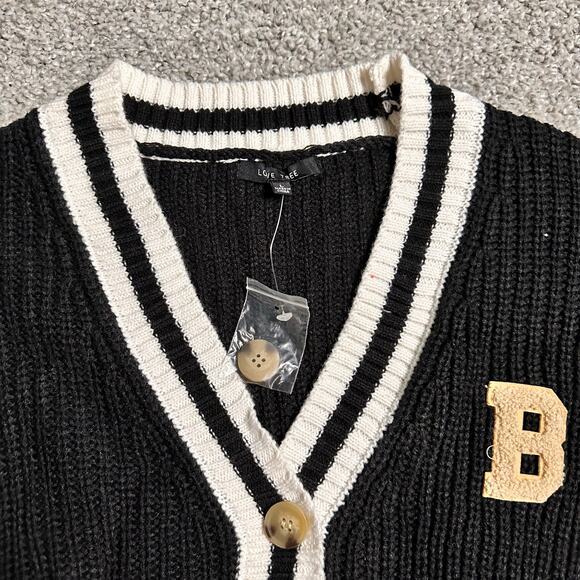 Letterman Sweater Patched Cardigan Oversized Black White Size L NEW - Picture 3 of 4